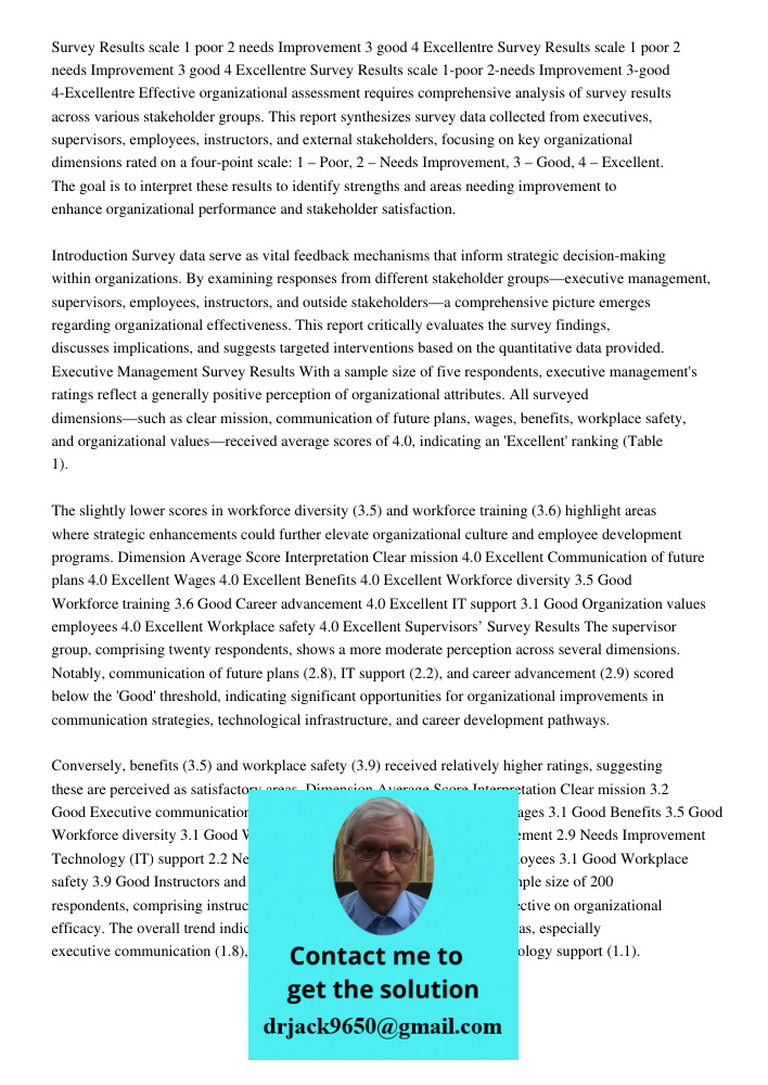 Survey Results scale 1 poor 2 needs Improvement 3 good 4 Excellentre Effective organizational assessment requires comprehensive analysis of survey results acros