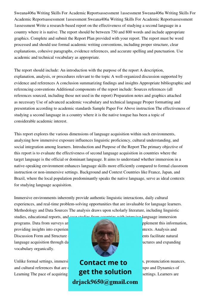 Sweana406a Writing Skills For Academic Reportsassessment 1assessment Write a research-based report on the effectiveness of studying a second language in a count