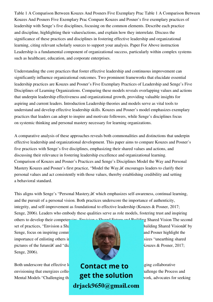 Compare Kouzes and Posner’s five exemplary practices of leadership with Senge’s five disciplines, focusing on the common elements. Describe each practice and di