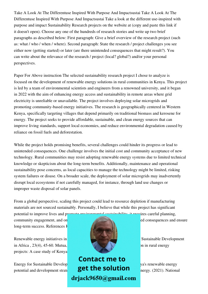 Take a look at the different use-inspired with purpose and impact Sustainability Research projects on the website at (copy and paste this link if it doesn't ope