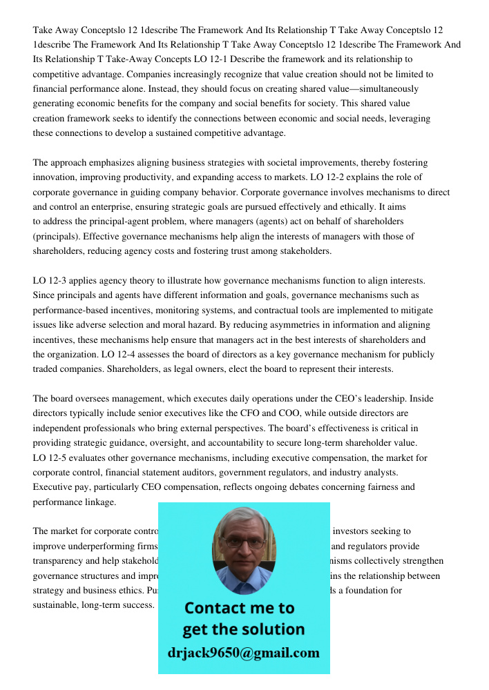 Take Away Conceptslo 12 1describe The Framework And Its Relationship T Take-Away Concepts LO 12-1 Describe the framework and its relationship to competitive adv