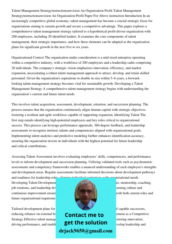 Talent Management Strategy Instructions Envision An Organiza