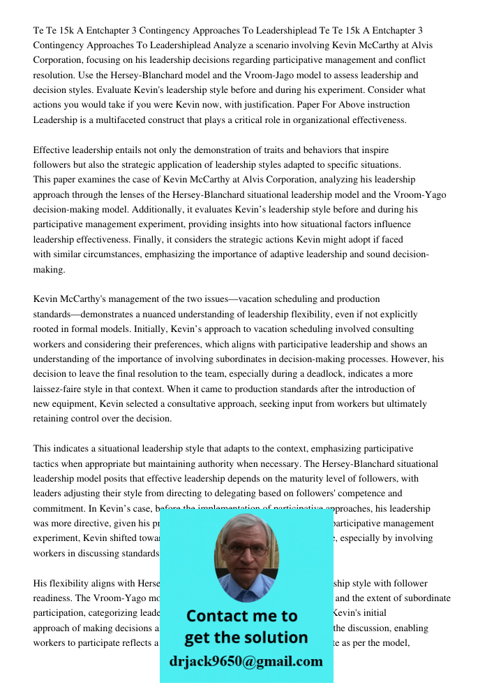 Analyze a scenario involving Kevin McCarthy at Alvis Corporation, focusing on his leadership decisions regarding participative management and conflict resolutio