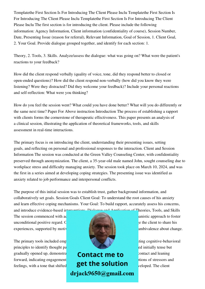 Templatethe First Section Is For Introducing The Client Please Inclu The first section is for introducing the client. Please include the following information: 