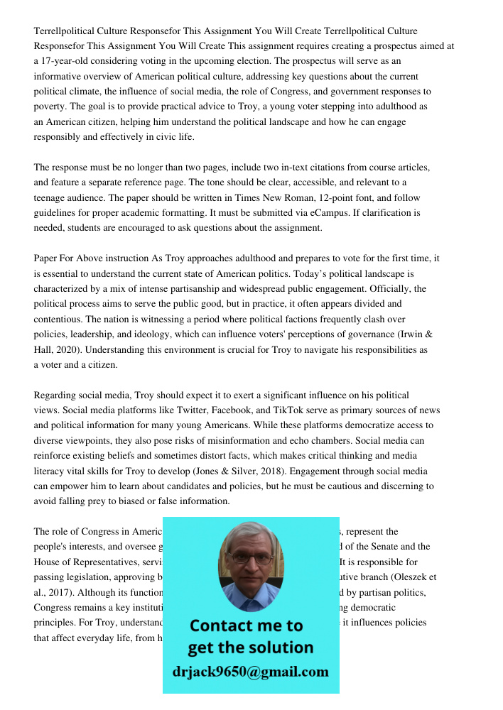 This assignment requires creating a prospectus aimed at a 17-year-old considering voting in the upcoming election. The prospectus will serve as an informative o