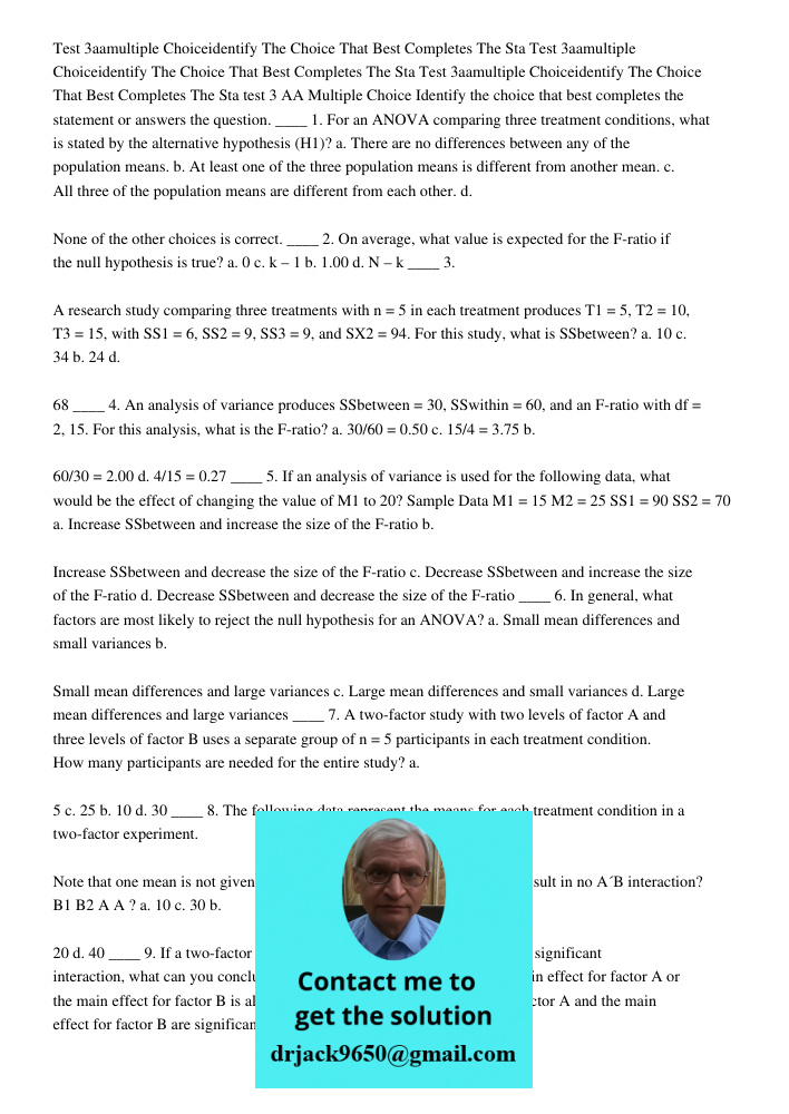 Test 3aamultiple Choiceidentify The Choice That Best Completes The Sta test 3 AA Multiple Choice Identify the choice that best completes the statement or answer