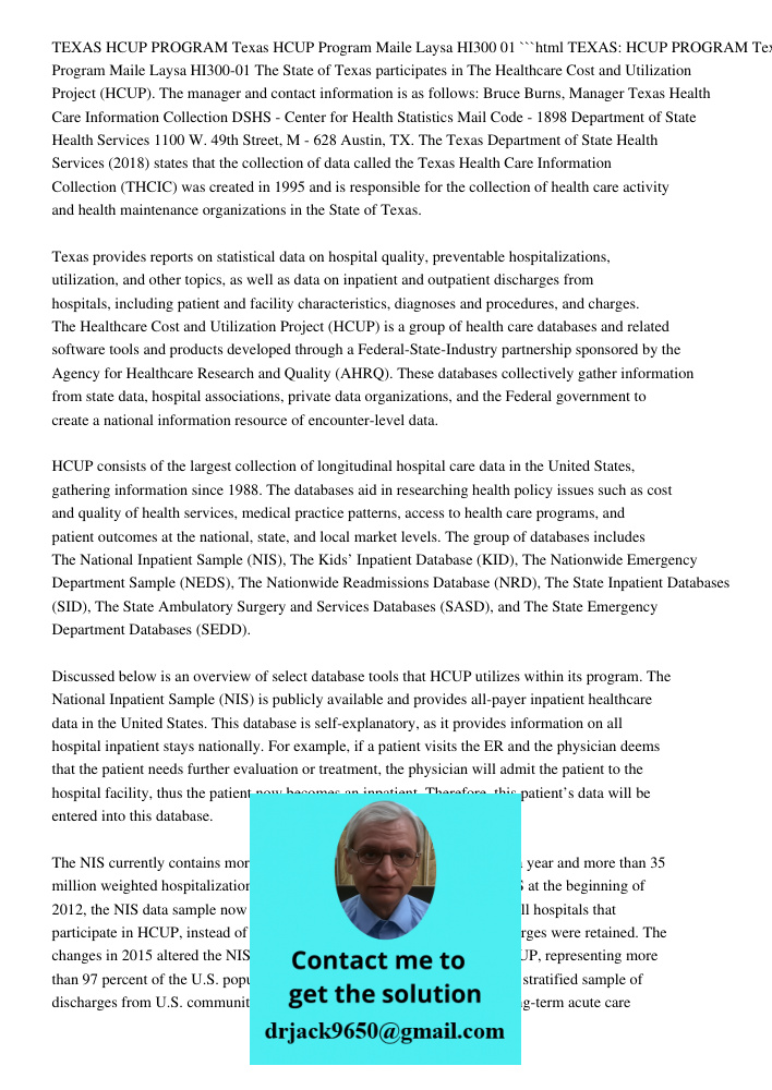 Texas HCUP Program Mailout HI300-01