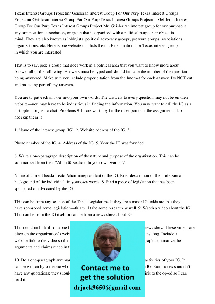 Texas Interest Groups Projectmr Geisleran Interest Group For Our Purp Texas Interest Groups Project Mr. Geisler An interest group for our purpose is any organiz