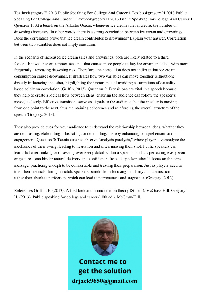 Textbookgregory H 2013 Public Speaking For College And Career 1 Question 1: At a beach on the Atlantic Ocean, whenever ice cream sales increase, the number of d