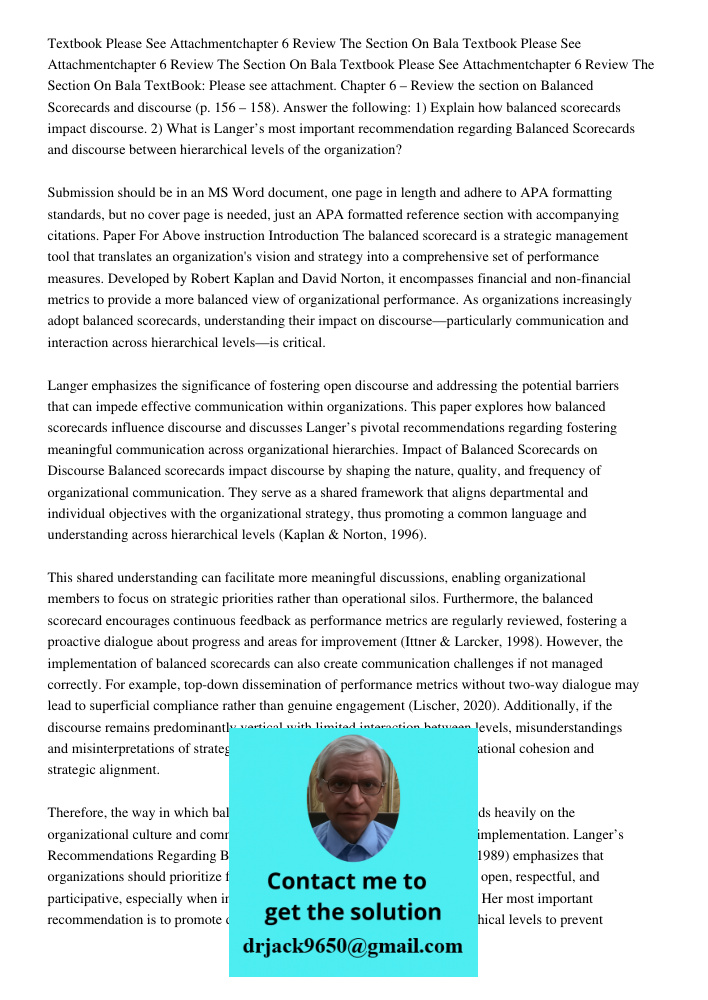 Textbook Please See Attachmentchapter 6 Review The Section On Bala TextBook: Please see attachment. Chapter 6 – Review the section on Balanced Scorecards and di