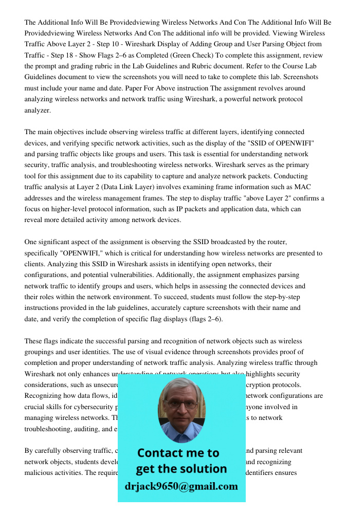 The additional info will be provided. Viewing Wireless Traffic Above Layer 2 - Step 10 - Wireshark Display of Adding Group and User Parsing Object from Traffic 