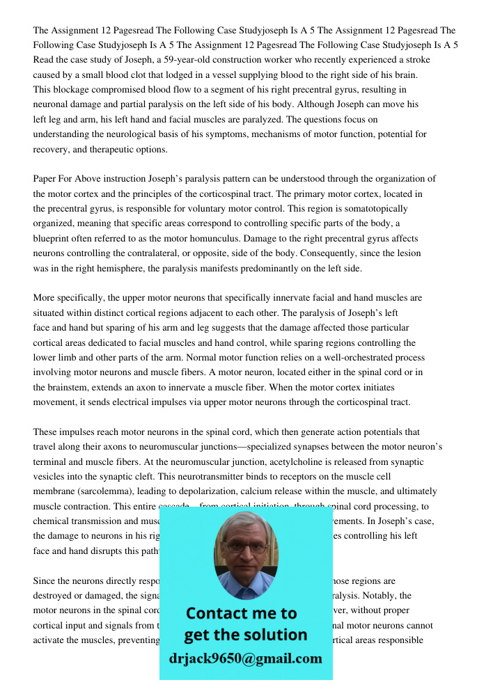 The Assignment 12 Pagesread The Following Case Studyjoseph Is A 5 Read the case study of Joseph, a 59-year-old construction worker who recently experienced a st