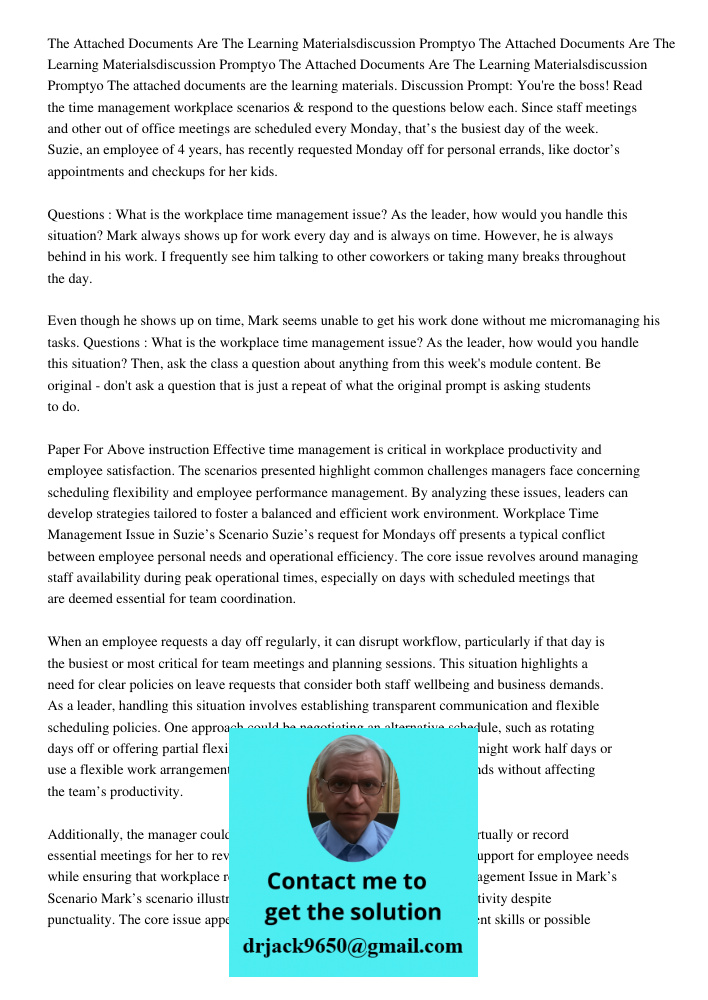 The Attached Documents Are The Learning Materialsdiscussion Promptyo The attached documents are the learning materials. Discussion Prompt: You're the boss! Read