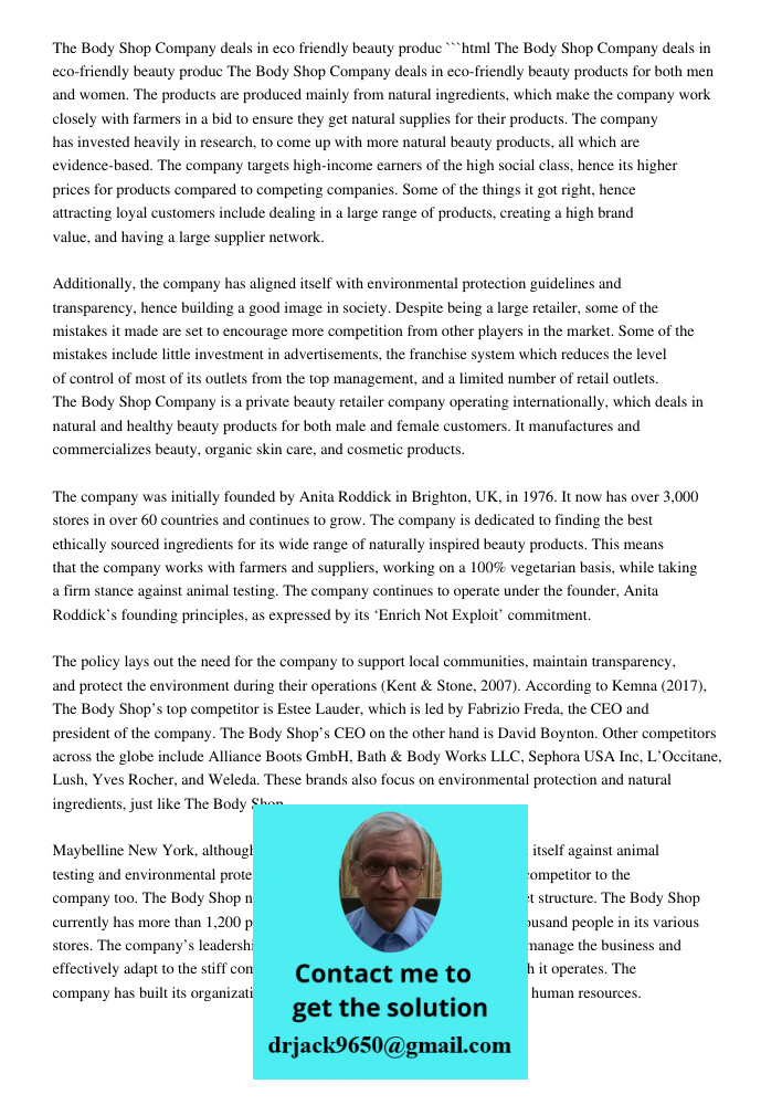 The Body Shop Company Deals In Eco-Friendly Beauty Products