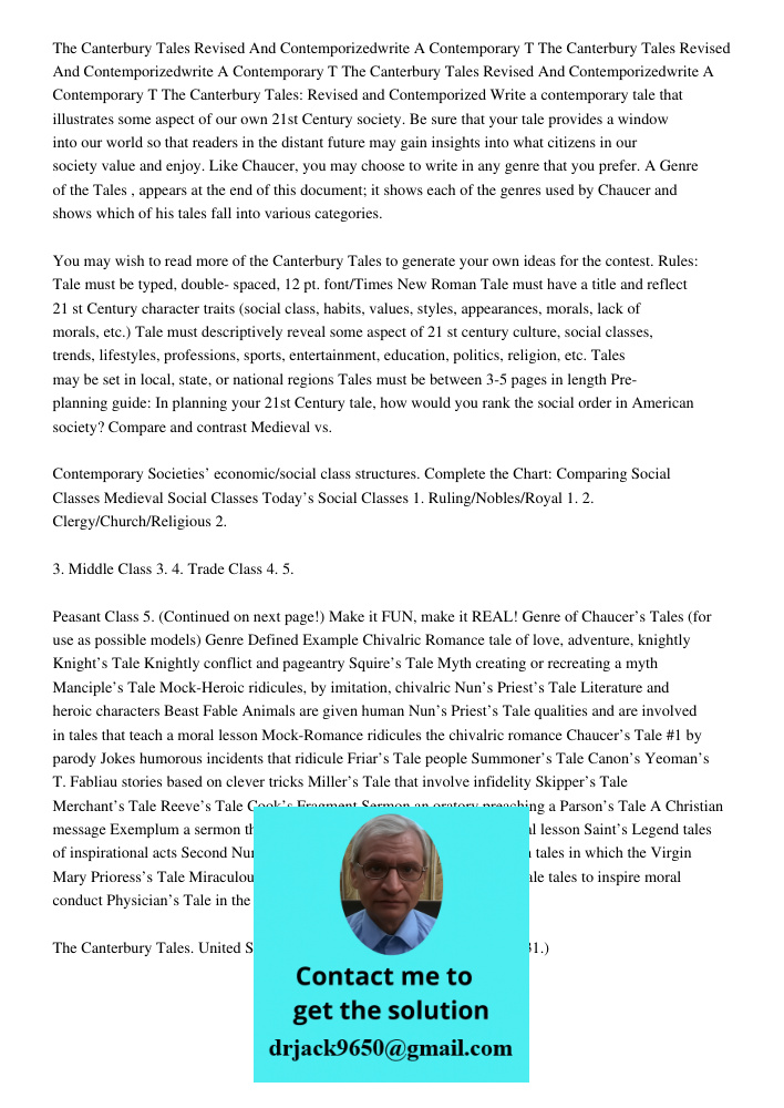 The Canterbury Tales Revised And Contemporizedwrite A Contemporary T The Canterbury Tales: Revised and Contemporized Write a contemporary tale that illustrates 