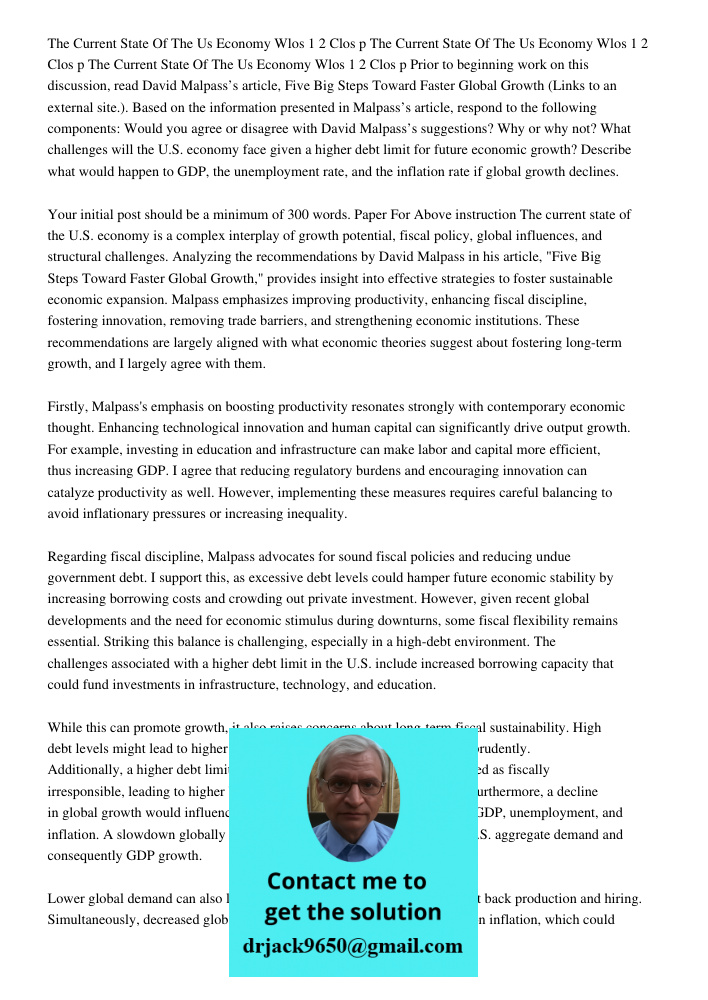 The Current State Of The Us Economy Wlos 1 2 Clos 1 2 4 6p Prior to beginning work on this discussion, read David Malpass’s article, Five Big Steps Toward Faste