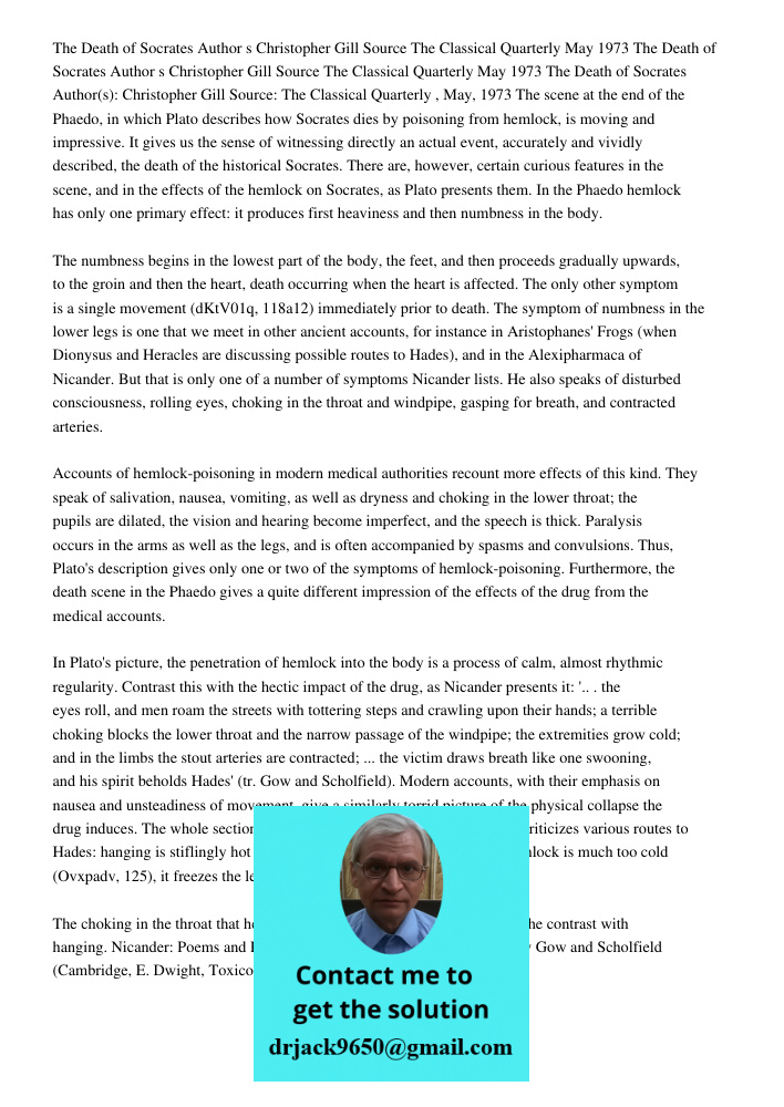 The Death of Socrates Author s Christopher Gill Source The Classical Quarterly May 1973 The scene at the end of the Phaedo, in which Plato describes how Socrate