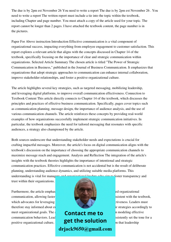 The written report must include a tie into the topic within the textbook, including Chapter and page number. You must attach a copy of the article used for your