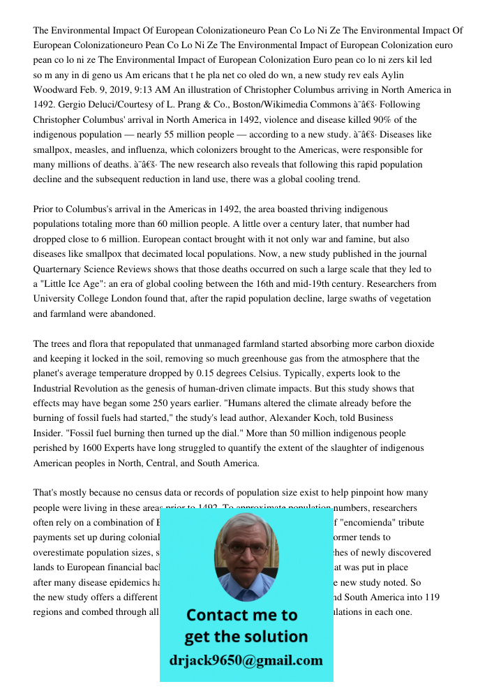 The Environmental Impact of European Colonization euro pean co lo ni ze The Environmental Impact of European Colonization Euro pean co lo ni zers kil led so m a