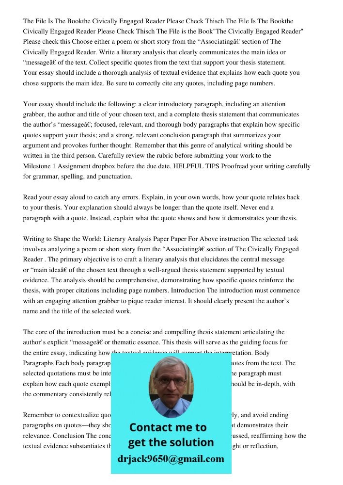 The File is the Book"The Civically Engaged Reader" Please check this Choose either a poem or short story from the “Associating” section of The Civically Engaged