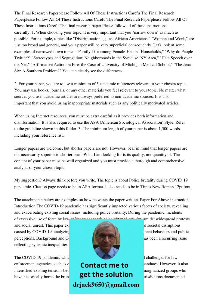 The Final Research Paperplease Follow All Of These Instructions Carefu The final research paper Please follow all of these instructions carefully. 1. When choos