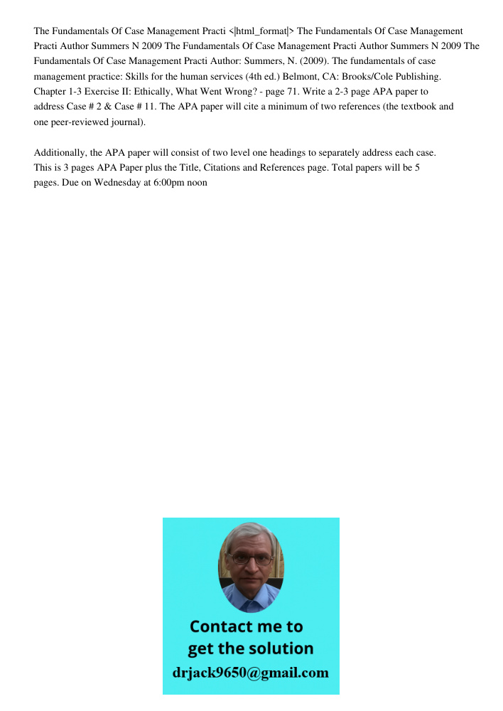 Author Summers N 2009 The Fundamentals Of Case Management Practi Author Summers N 2009 The Fundamentals Of Case Management Practi Author: Summers, N. (2009). Th