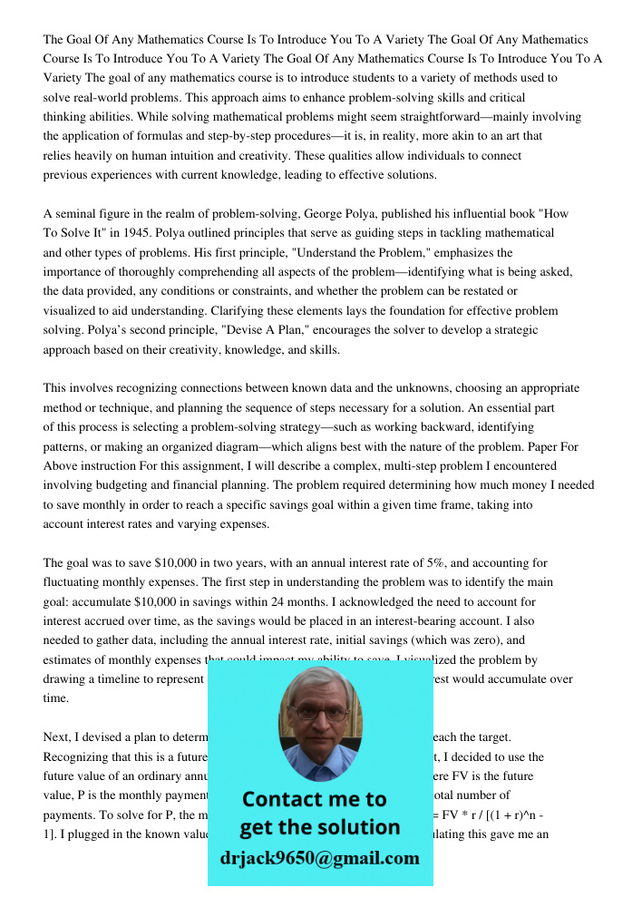 The Goal Of Any Mathematics Course Is To Introduce You To A Variety The goal of any mathematics course is to introduce students to a variety of methods used to 