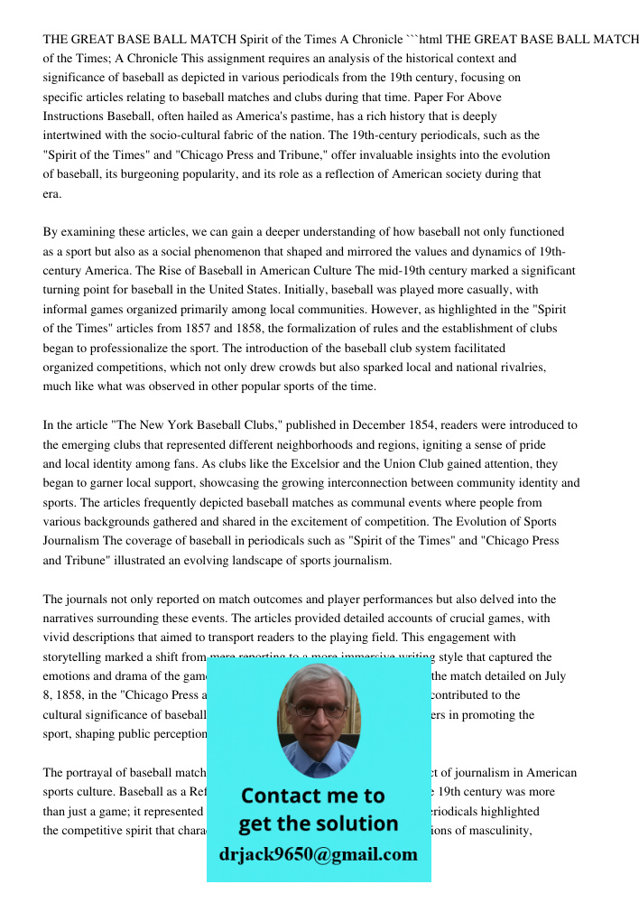 The Great Baseball Match. Spirit Of The Times; A Chronicle