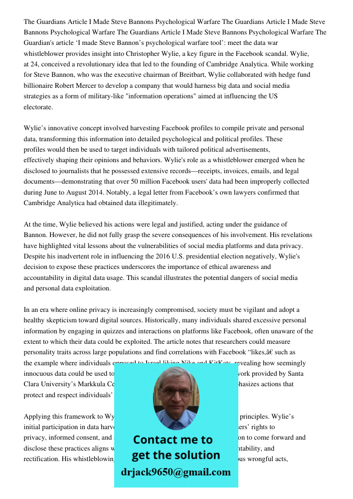 The Guardians Article I Made Steve Bannons Psychological Warfare The Guardian's article ‘I made Steve Bannon’s psychological warfare tool’: meet the data war wh