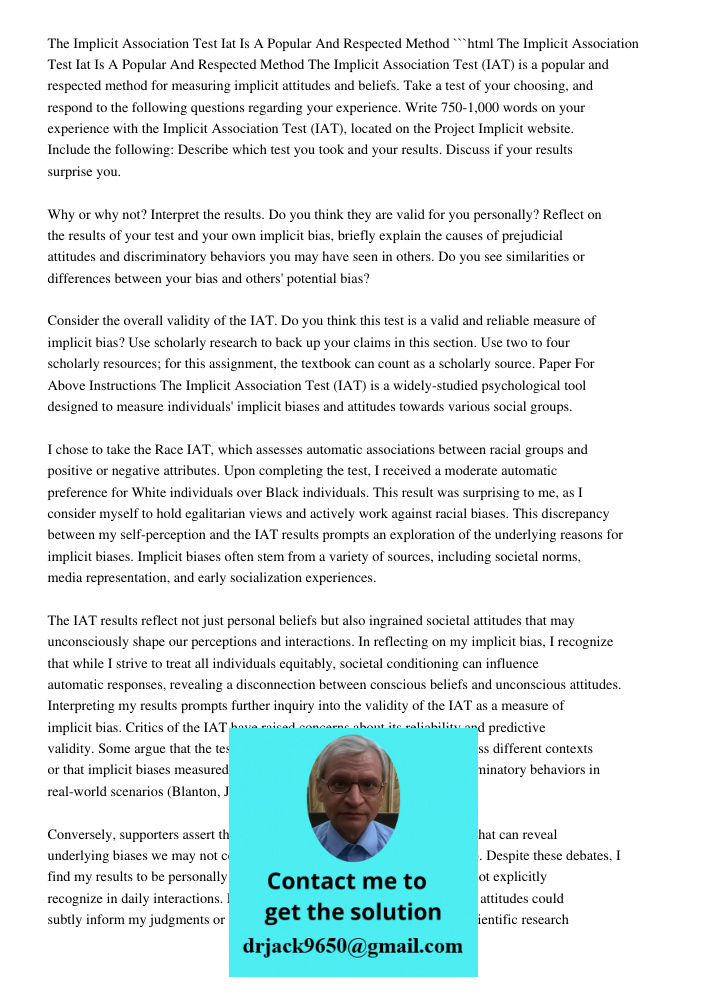 The Implicit Association Test Iat Is A Popular And Respected