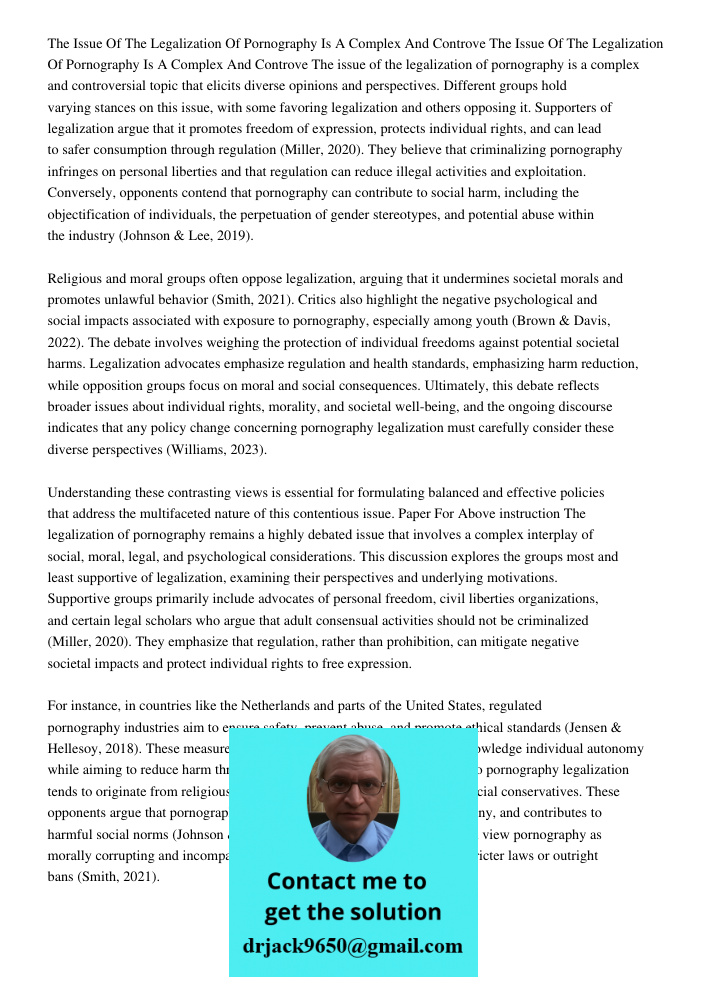 The issue of the legalization of pornography is a complex and controversial topic that elicits diverse opinions and perspectives. Different groups hold varying 