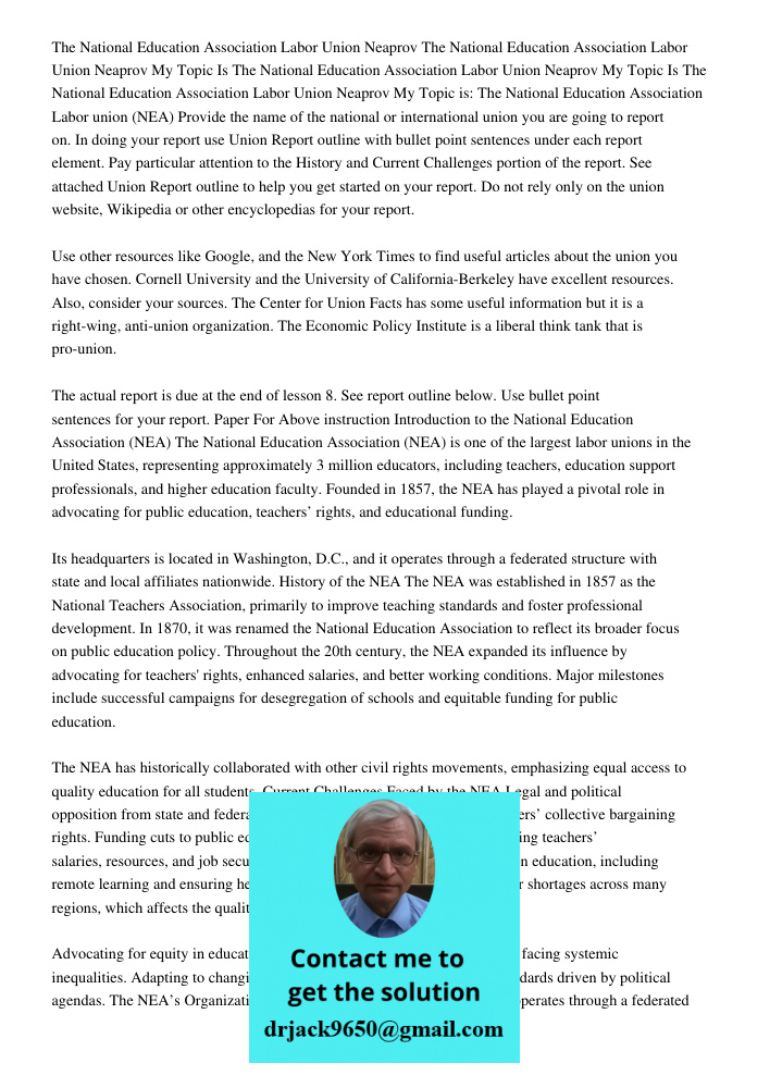 My Topic Is The National Education Association Labor Union Neaprov My Topic Is The National Education Association Labor Union Neaprov My Topic is: The National 