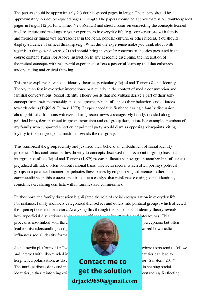 The papers should be approximately 2-3 double-spaced pages in length (12 pt. font, Times New Roman) and should focus on connecting the concepts learned in class