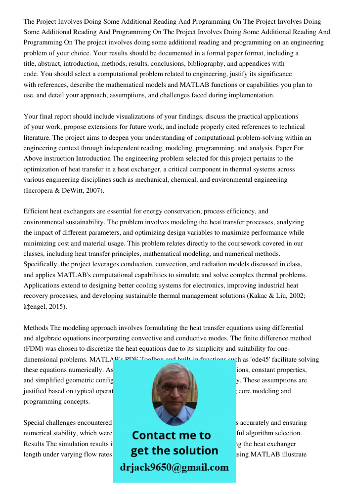 The Project Involves Doing Some Additional Reading And Programming On The project involves doing some additional reading and programming on an engineering probl