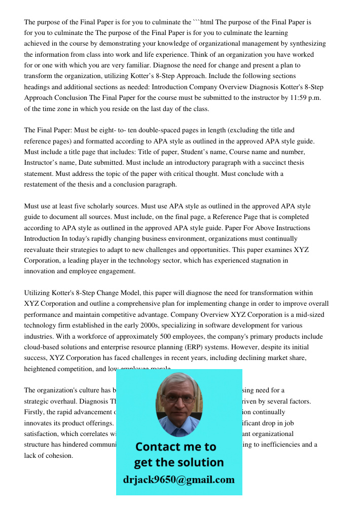 The Purpose Of The Final Paper Is For You To Culminate