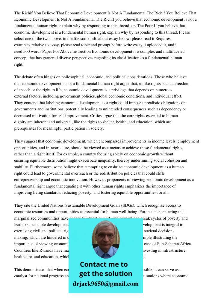 The Richif you believe that economic development is not a fundamental human right, explain why by responding to this thread. or. The Poor If you believe that ec