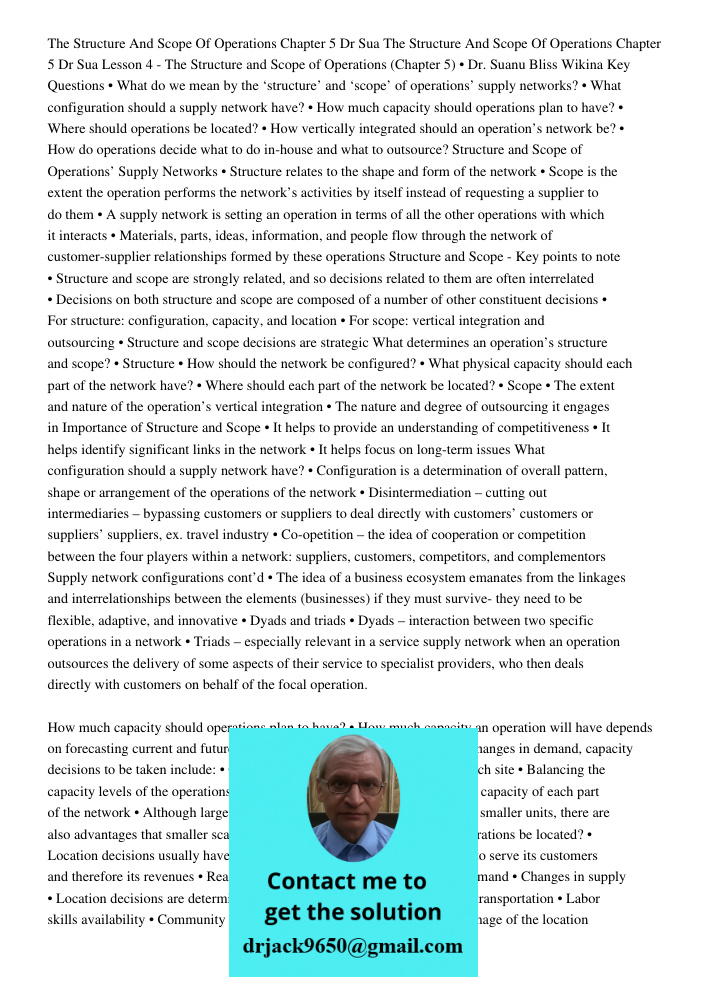 Lesson 4 - The Structure and Scope of Operations (Chapter 5) • Dr. Suanu Bliss Wikina Key Questions • What do we mean by the ‘structure’ and ‘scope’ of operatio