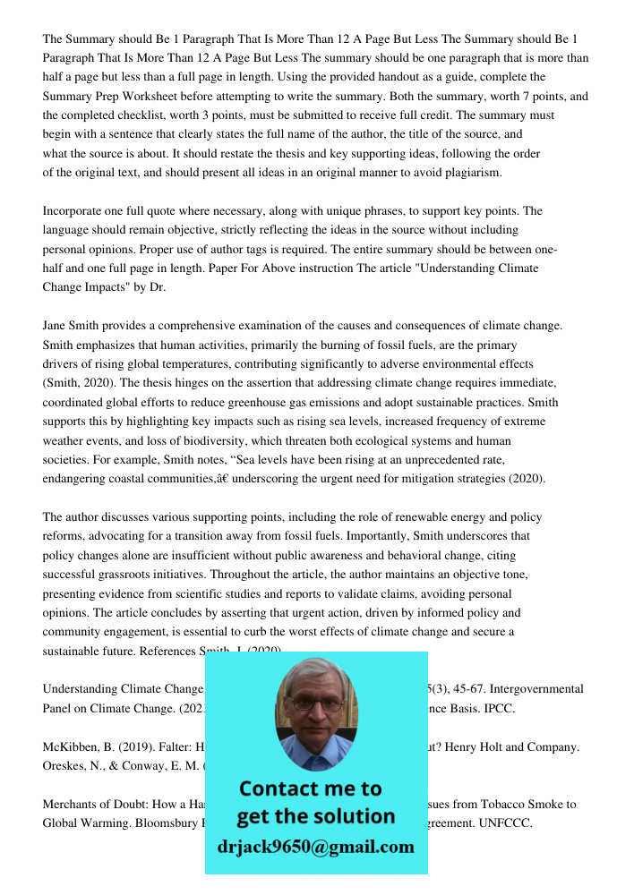 The summary should be one paragraph that is more than half a page but less than a full page in length. Using the provided handout as a guide, complete the Summa