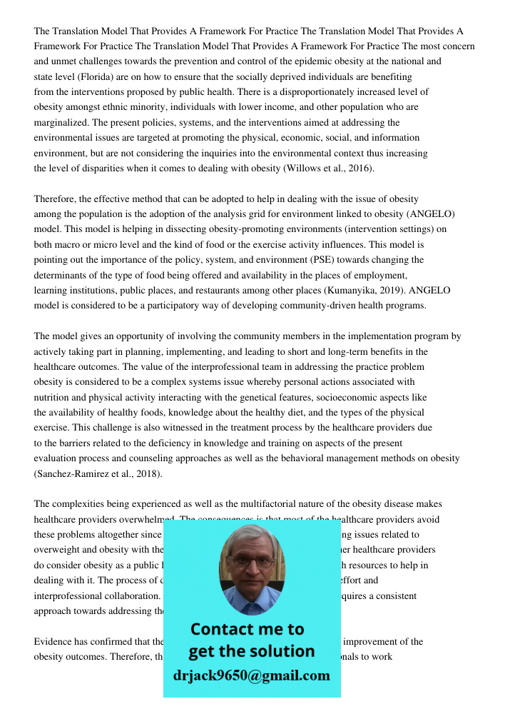 The Translation Model That Provides A Framework For Practice The most concern and unmet challenges towards the prevention and control of the epidemic obesity at
