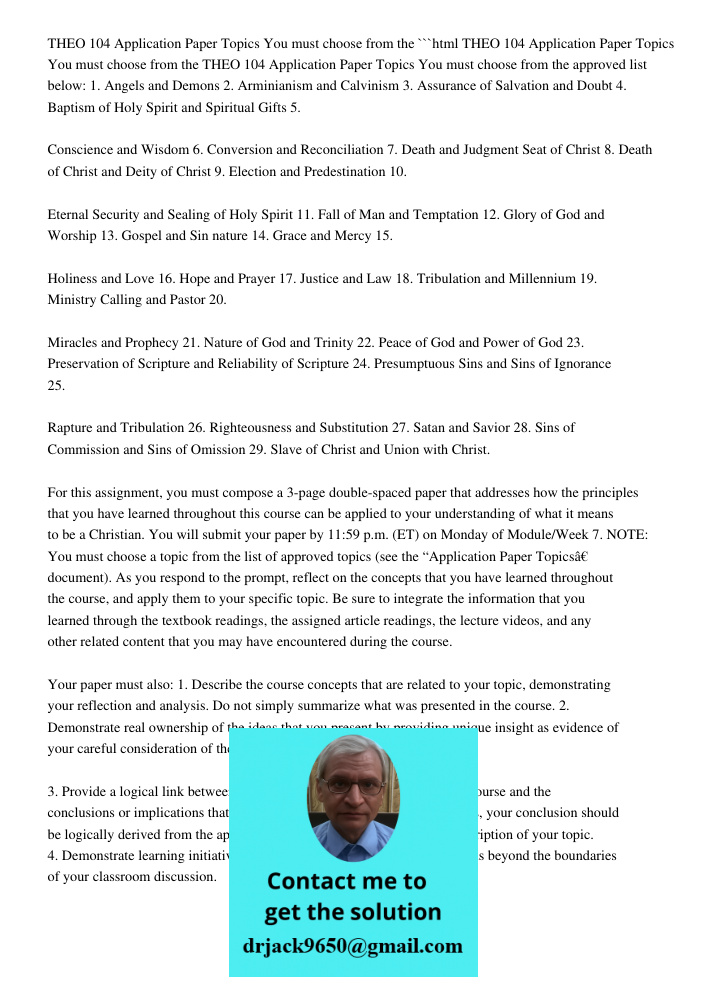 THEO 104 Application Paper Topics You Must Choose From