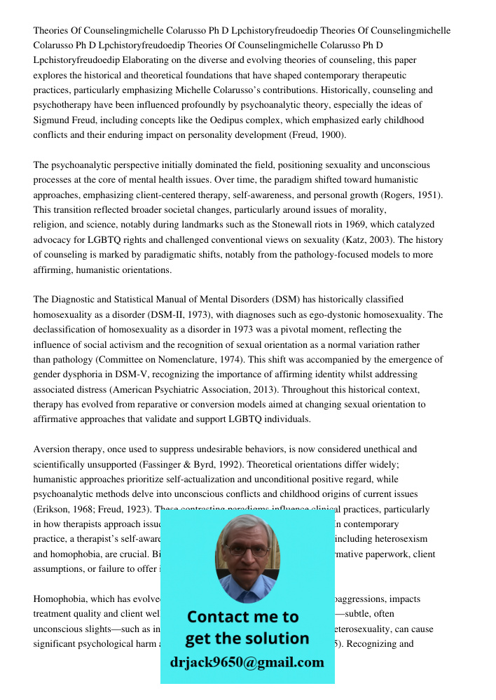Theories Of Counselingmichelle Colarusso Ph D Lpchistoryfreudoedip Elaborating on the diverse and evolving theories of counseling, this paper explores the histo