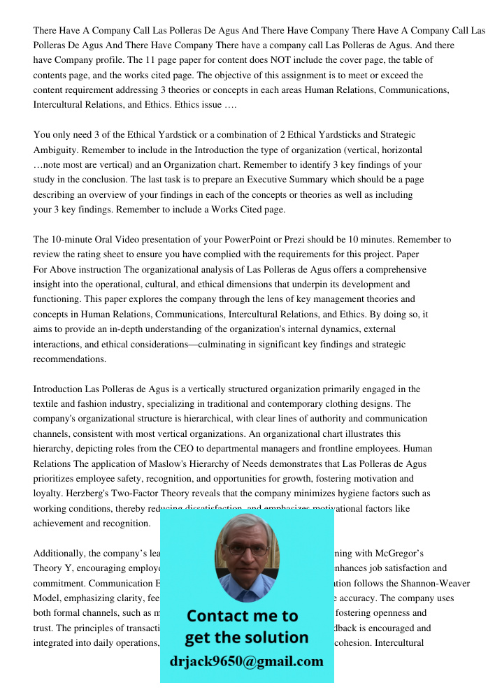 There have a company call Las Polleras de Agus. And there have Company profile. The 11 page paper for content does NOT include the cover page, the table of cont