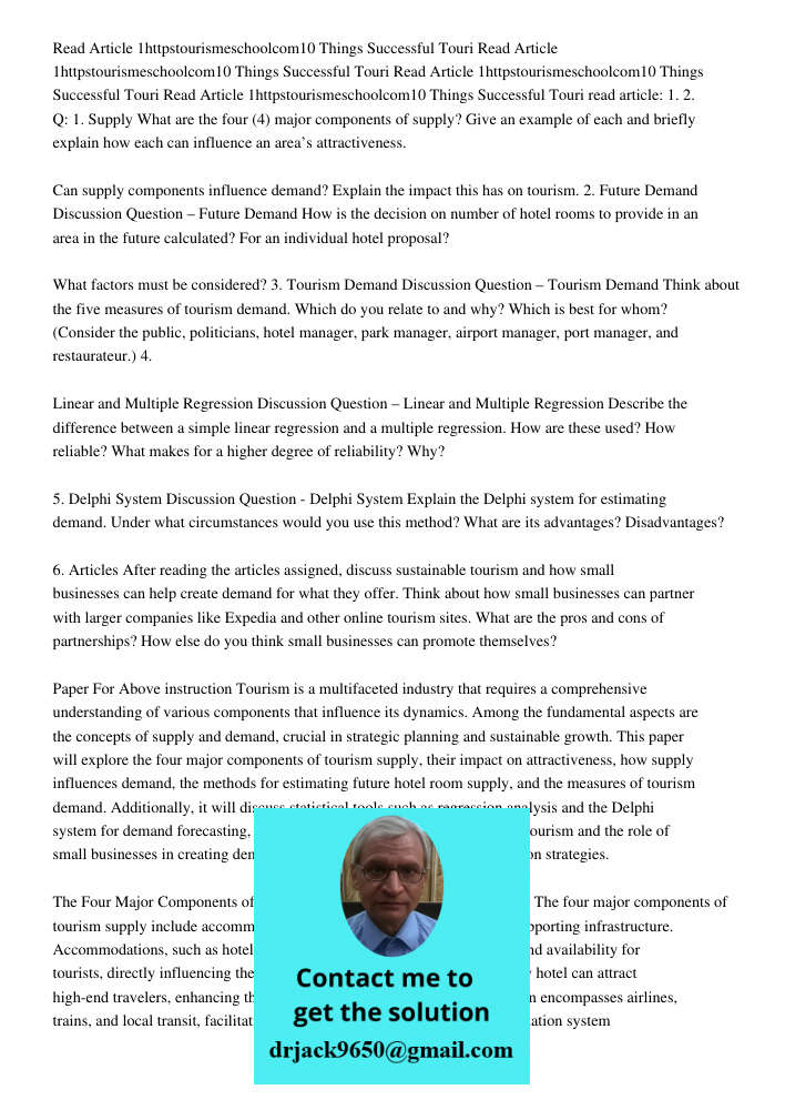 Read Article 1httpstourismeschoolcom10 Things Successful Touri Read Article 1httpstourismeschoolcom10 Things Successful Touri read article: 1. 2. Q: 1. Supply W