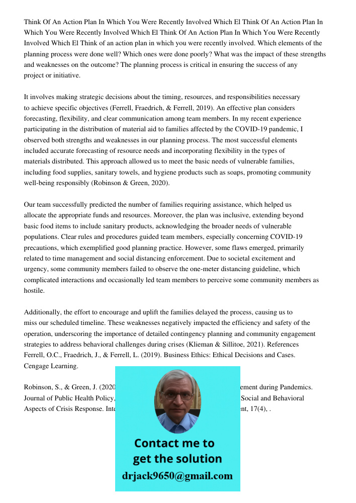 Think Of An Action Plan In Which You Were Recently Involved Which El Think of an action plan in which you were recently involved. Which elements of the planning