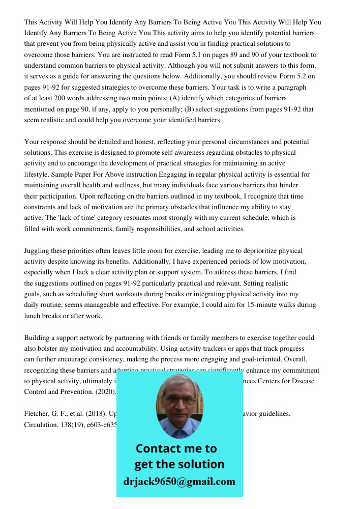 This activity aims to help you identify potential barriers that prevent you from being physically active and assist you in finding practical solutions to overco