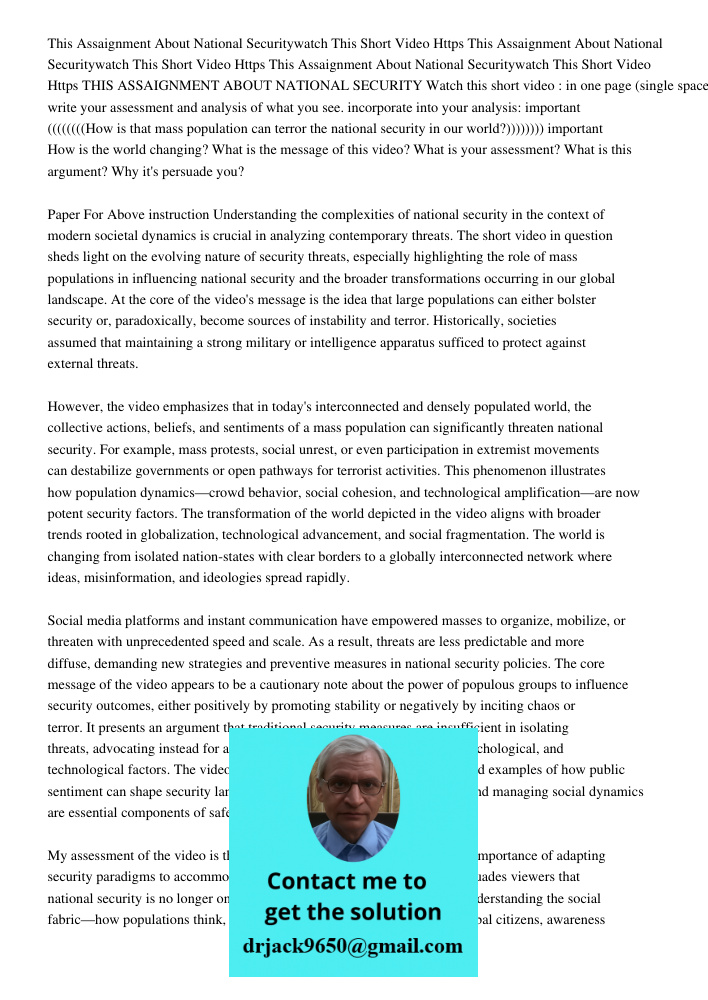 This Assaignment About National Securitywatch This Short Video Https THIS ASSAIGNMENT ABOUT NATIONAL SECURITY Watch this short video : in one page (single space