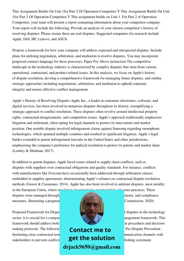 This assignment builds on Unit 1. For Part 2 of Operation Competitor, your team will present a report containing information about your competitor company. Your