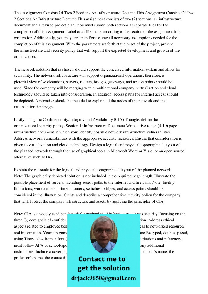 This assignment consists of two (2) sections: an infrastructure document and a revised project plan. You must submit both sections as separate files for the com
