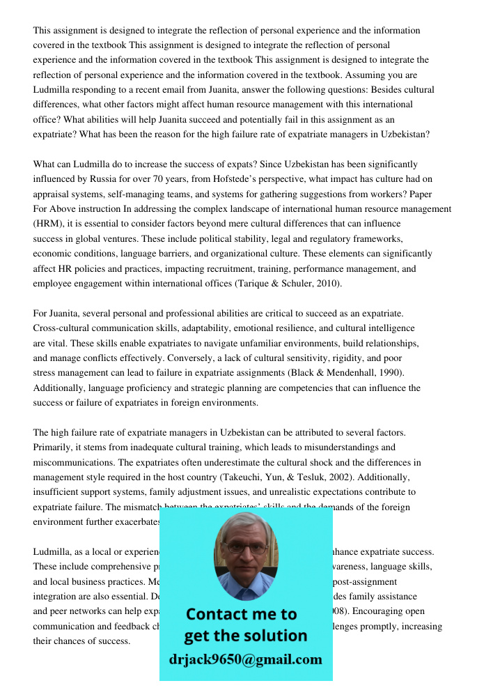 This assignment is designed to integrate the reflection of personal experience and the information covered in the textbook. Assuming you are Ludmilla responding