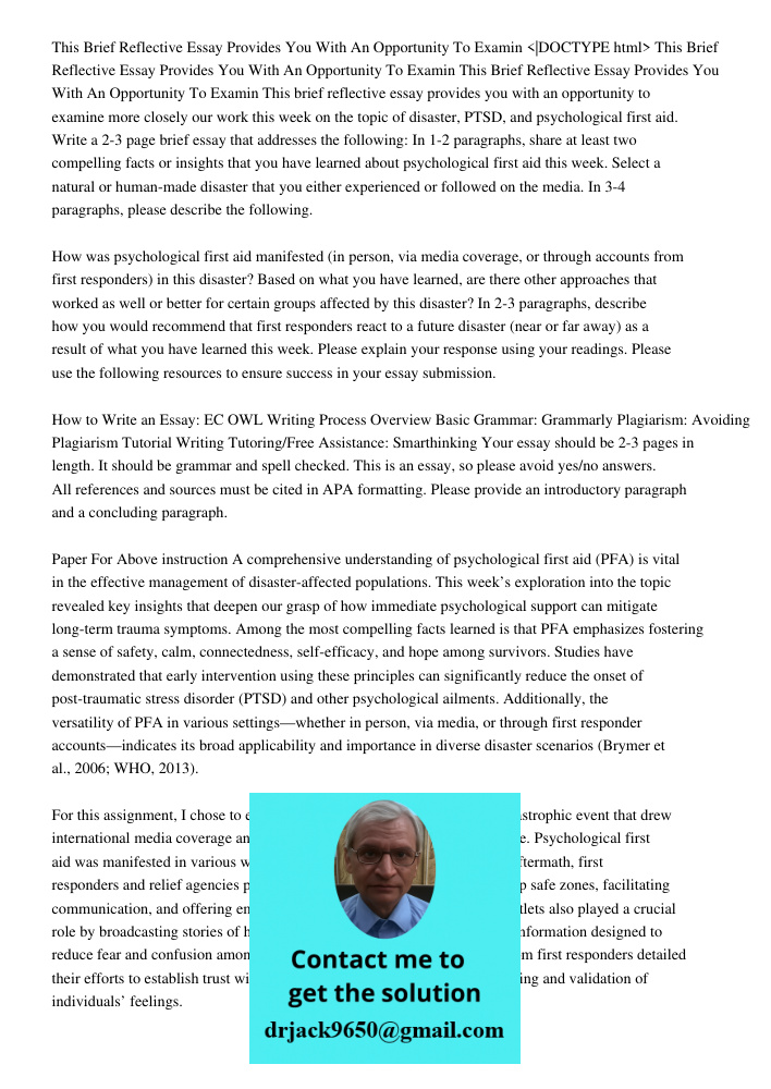 This Brief Reflective Essay Provides You With An Opportunity To Examin This brief reflective essay provides you with an opportunity to examine more closely our 